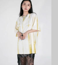 Håndlavet Tie-dye T-shirt Rund Hals Løs Lige Blomstrende Kortærmet