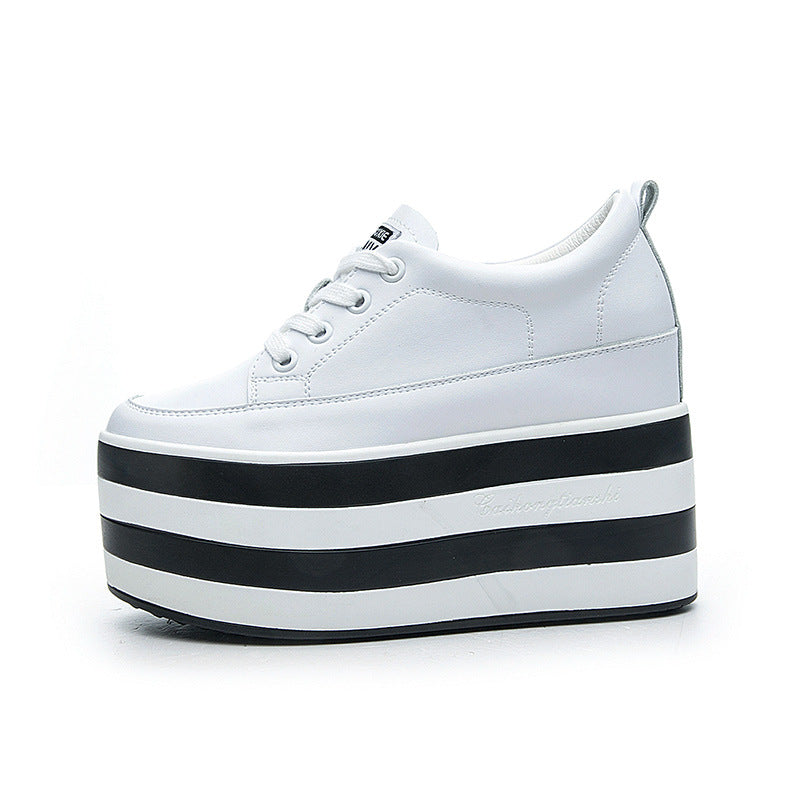 High-heeled Women's Leather Lace-up Wedge Platform Shoes