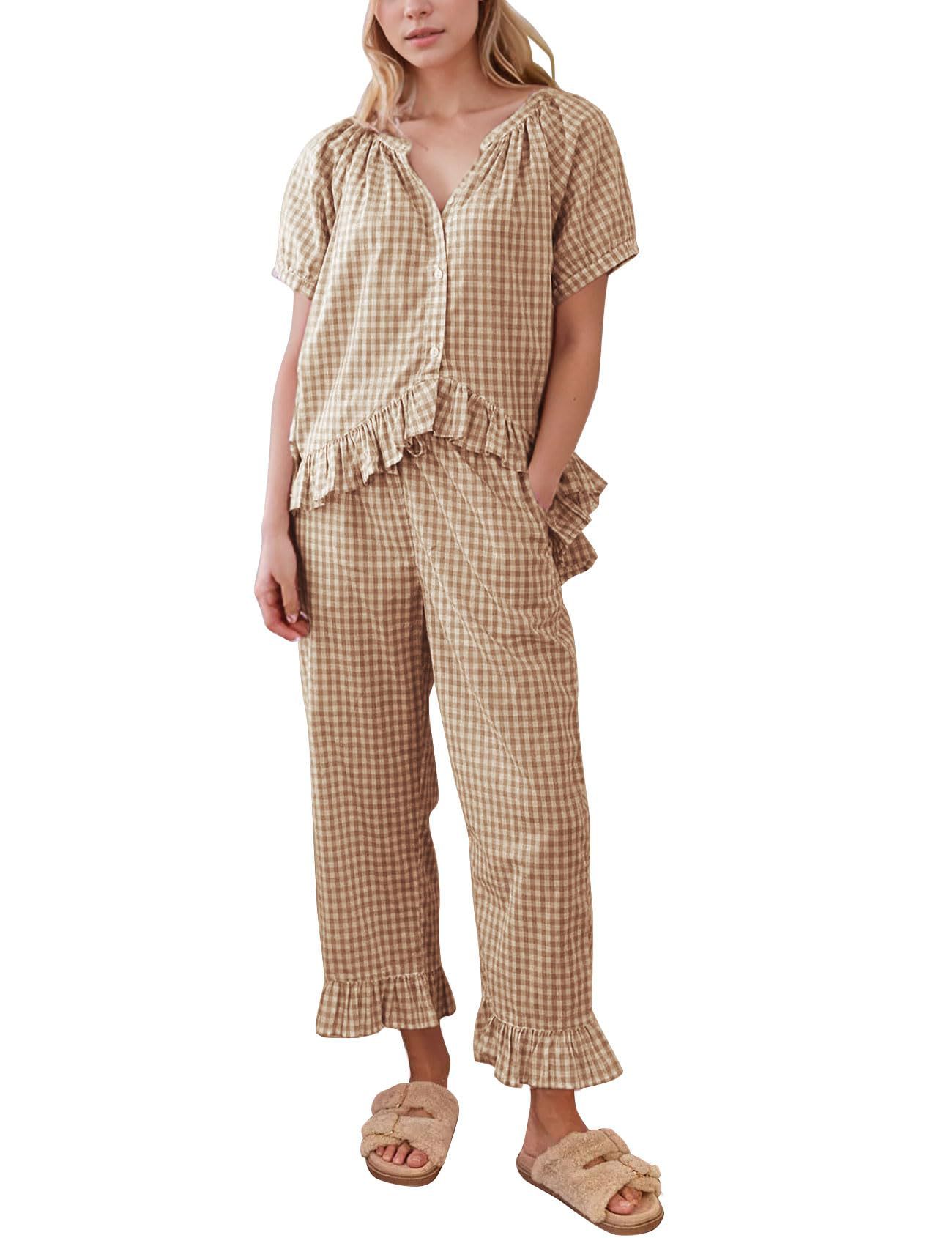 2-piece Set Short Sleeve Ruffled Top And Pants