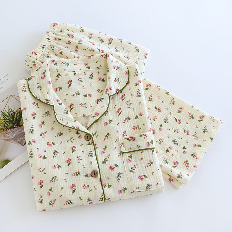 Women's Double-layer Gauze Cardigan Pajamas Suit