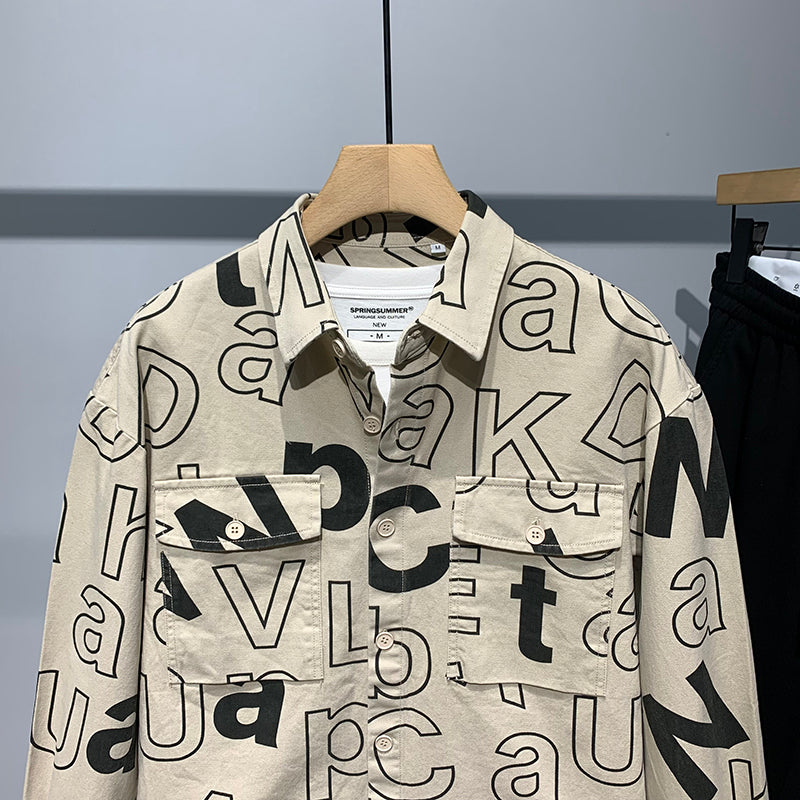 Tide Brand Tooling Full Body Letter Print Lapel Jacket Men