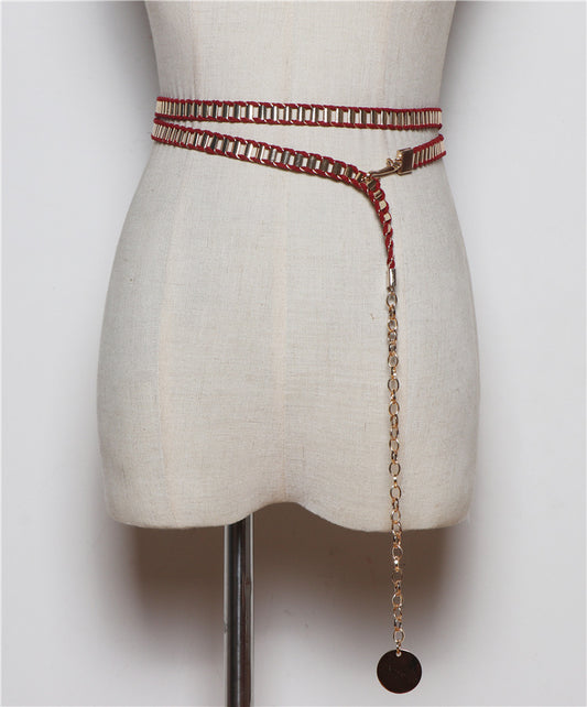 Korean Version Of Wild Metal Braided Waist Chain Double Loop Belt Decoration