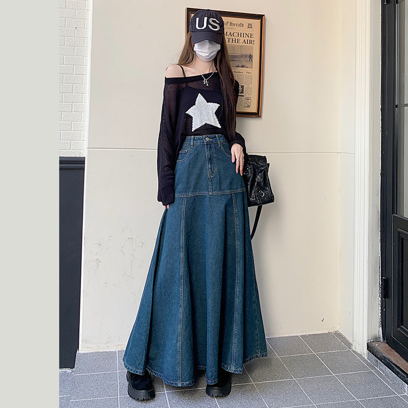 Kvinde Slim-Fit Denimnederdel Med Slå-Om-Effekt