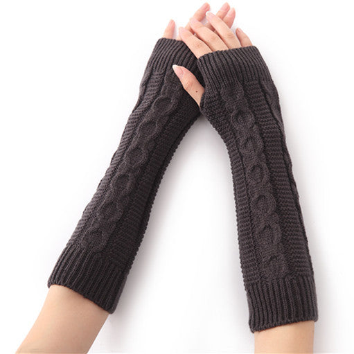 Men's And Women's Thick 8-line Hemp Pattern Fingerless Half-finger Wool Gloves