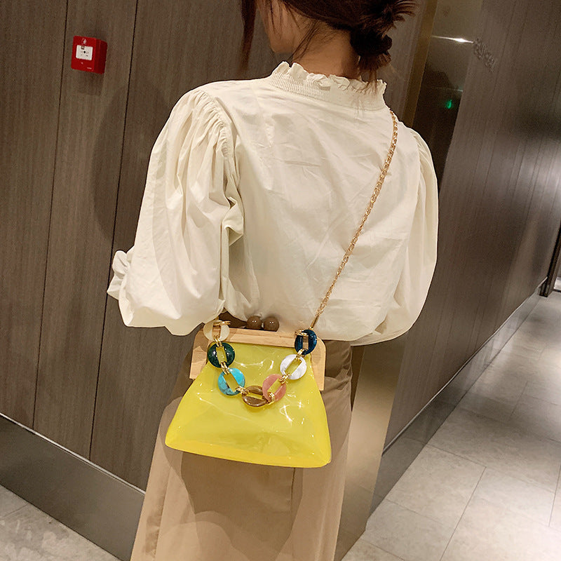 Fashion Transparent Portable Bucket Chain Messenger Women's Bag