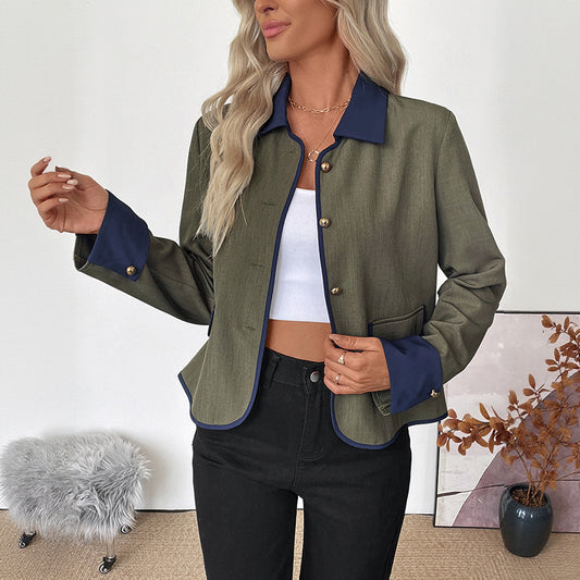 Retro Color Contrast Patchwork Coat Elegant High-end Short Coat For Women