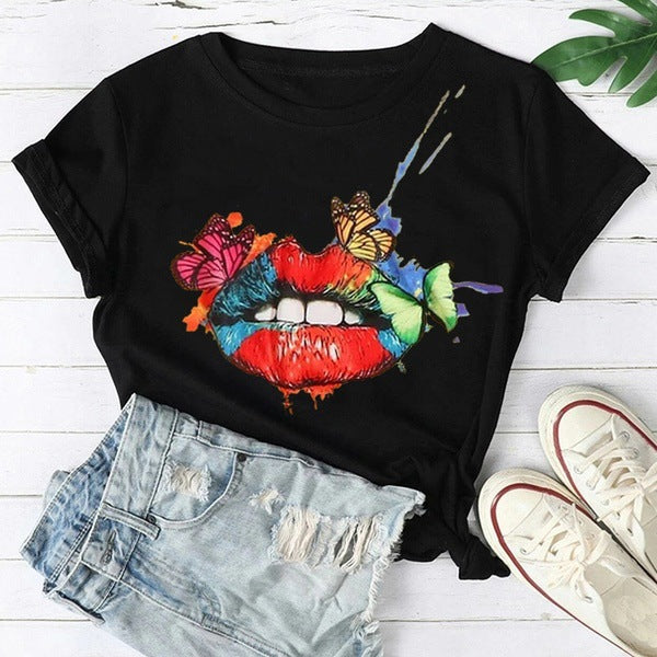 Women's Multicolor Cartoon Print T-Shirt