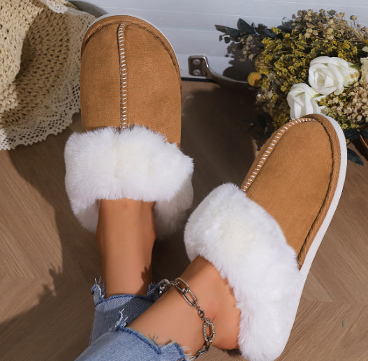 Fluffy Slippers Autumn Winter Home Indoor Cotton Slippers Warm Slugged Bottom Home