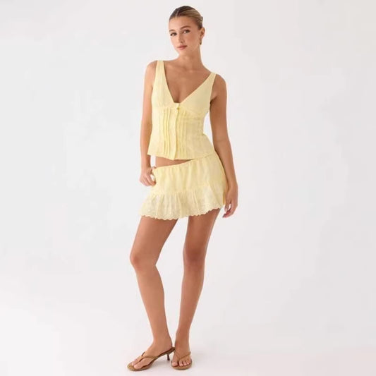 Women's Cotton Vest Short Crafted Set