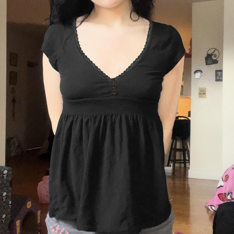 Womens Sheer Blouse With Polka-Dot Print And Ruched Waist Design
