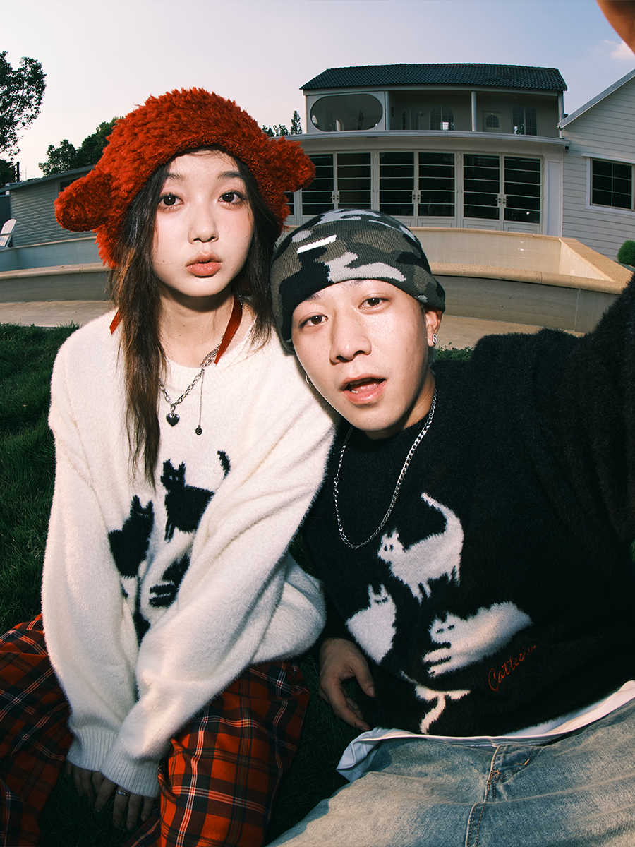 Cartoon Cat Mohair Loose Sweater