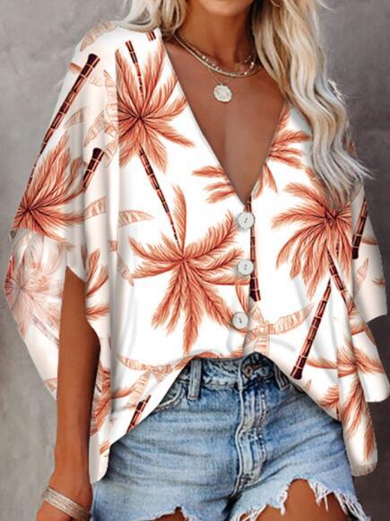European And American Women's Printed Short Sleeve Shirt Flowers