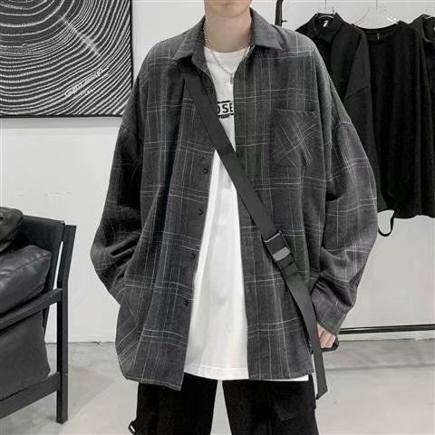 Plaid Shirt Men's Loose Long-sleeved Thin Jacket All-match Japanese Shirt
