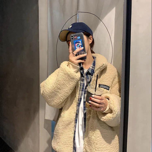 Stand Collar Lamb Plush Thickened Coat