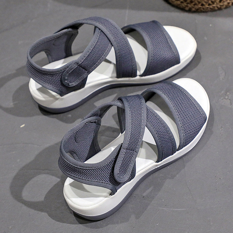 Fashion Flat Casual  Toe Velcro Ladies Sandals