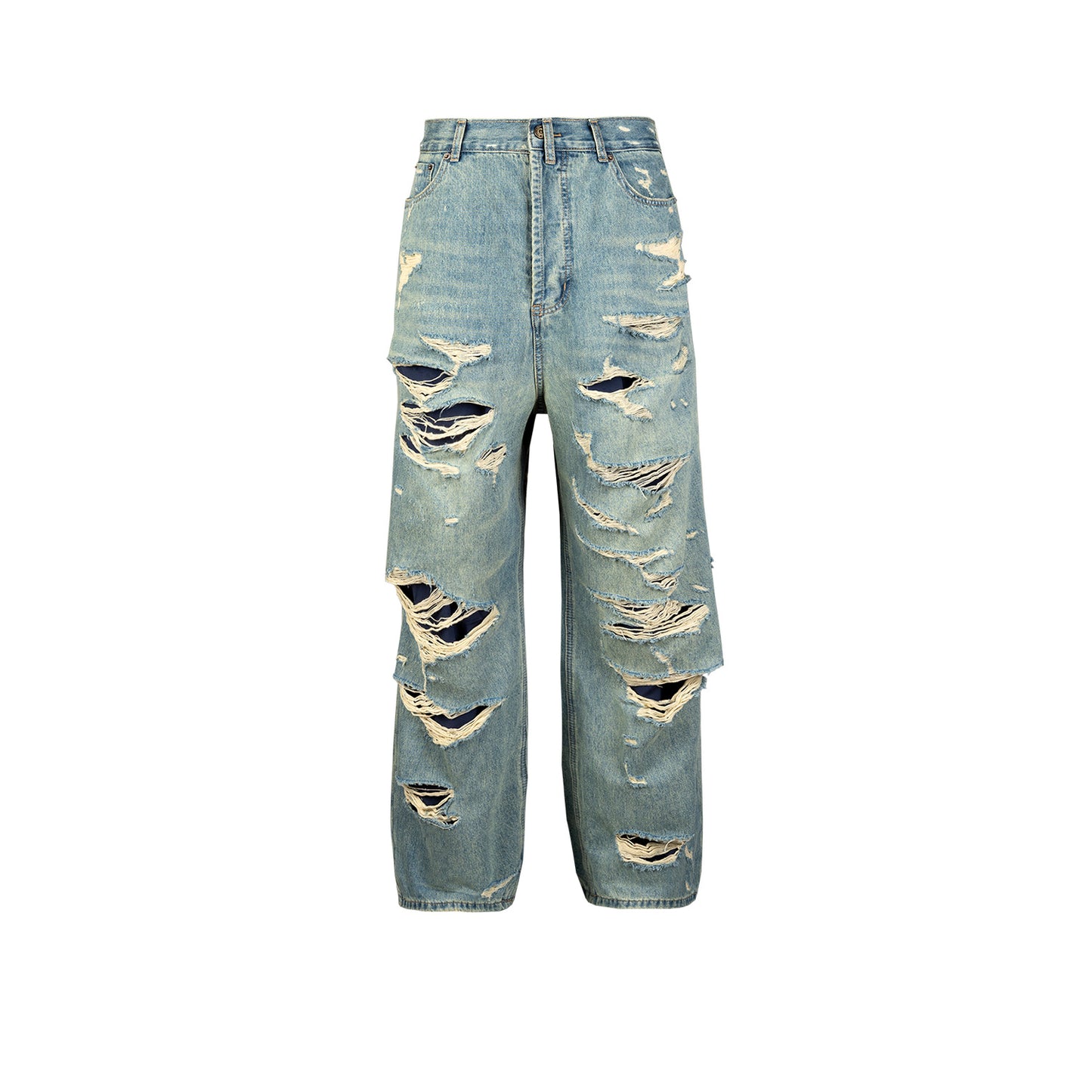 Men's And Women's Fashionable Double Layer Fringed Denim Trousers