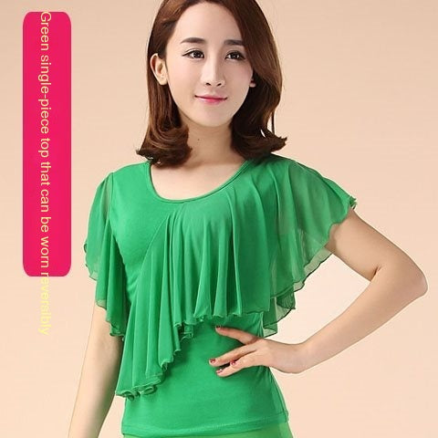 Square Dance Clothing Mesh Round Neck Latin Dance Dancing Practice Clothes