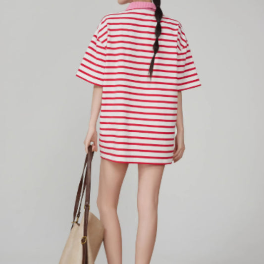 Dopamine  Striped Polo Knitted Top For Women
