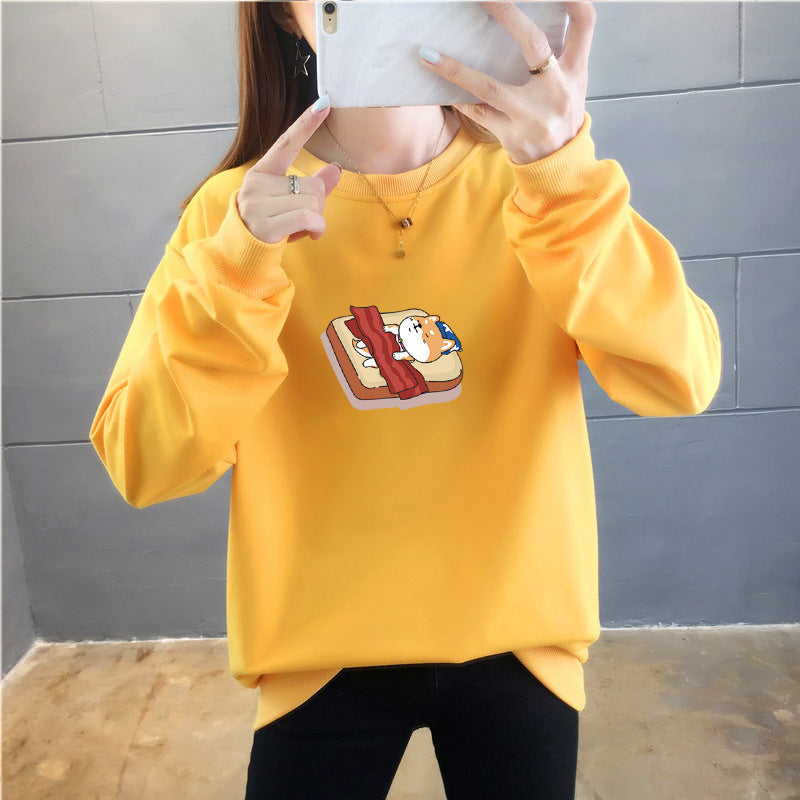 Student Casual Cartoon Top Trendy Round Neck