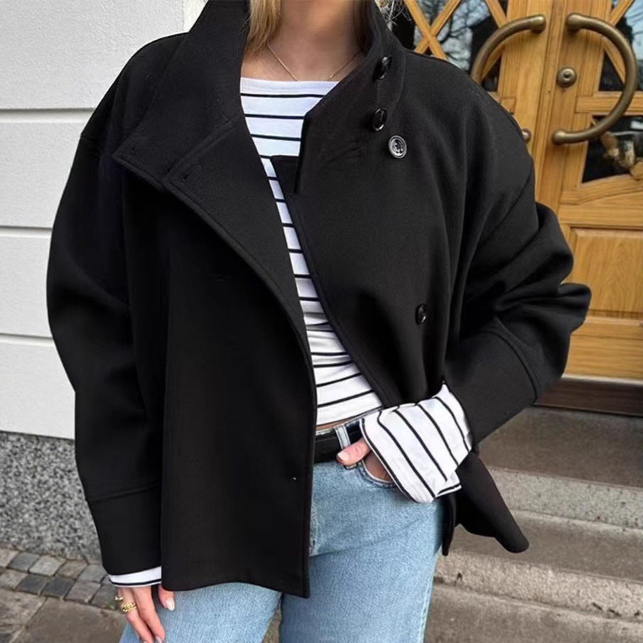 Women's Jacket Stand Collar Single Breasted Loose Woolen Coat