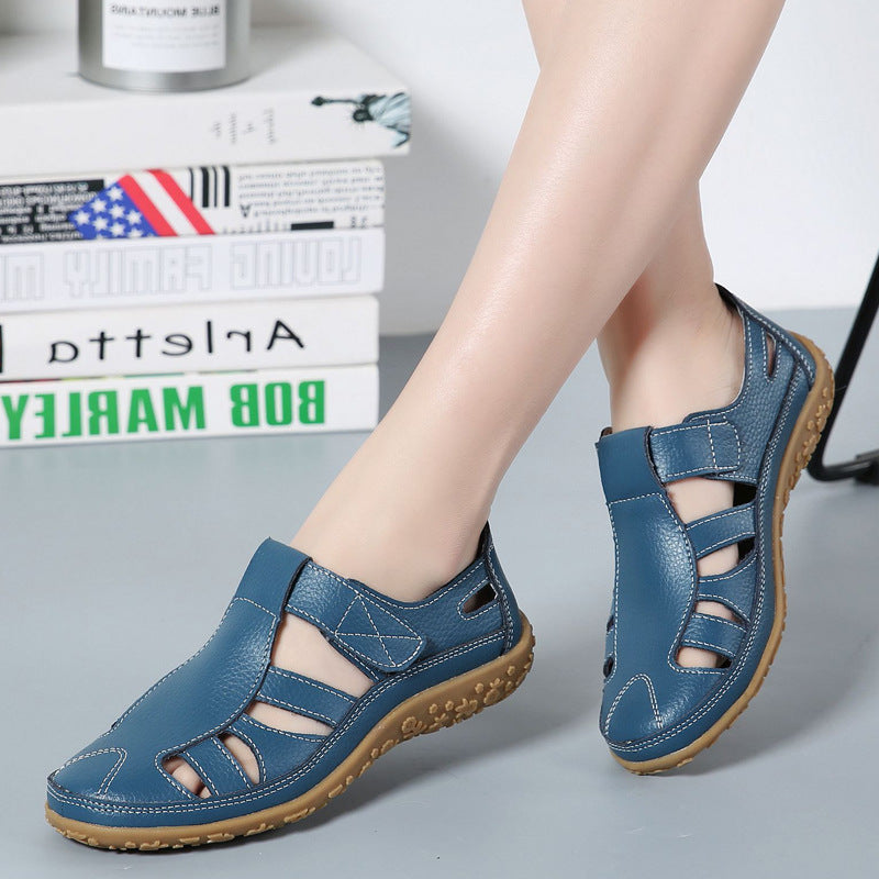 Summer Handmade Retro Soft Sole Leather Velcro Casual Women's Shoes