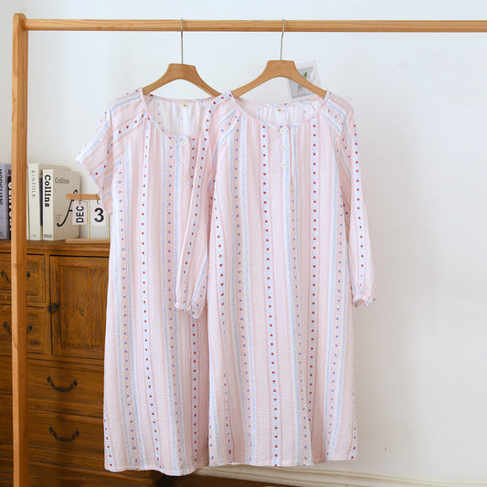 Womens Summer Loose Short-Sleeve Cotton Nightdress