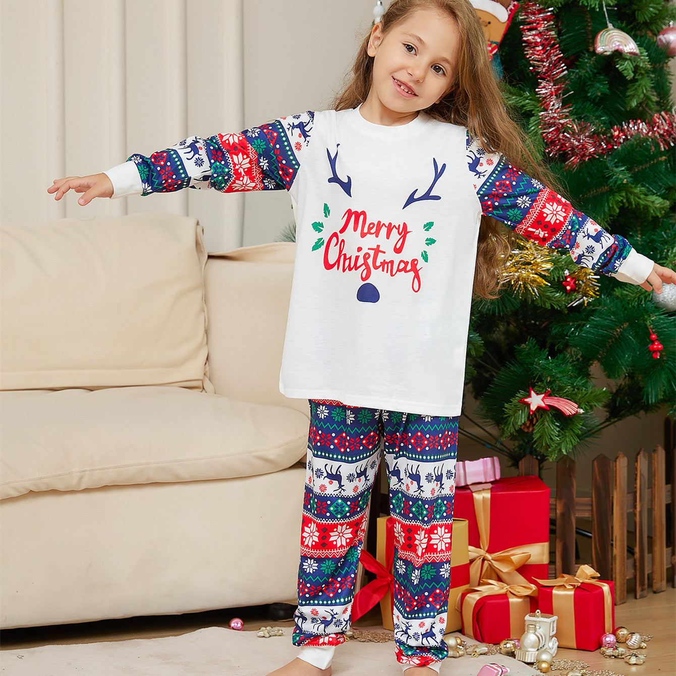 Home Wear Antlers Printed Pajamas Suit