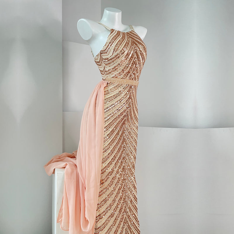 Streamer White Sequined Fishtail High-end Ribbon Dress