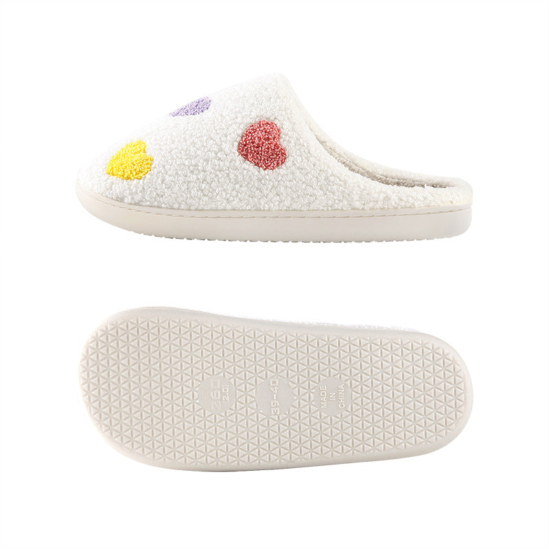 New Home Colorful Small Heart Warm Winter Cotton Slippers Men And Women Thick Bottom Non-slip
