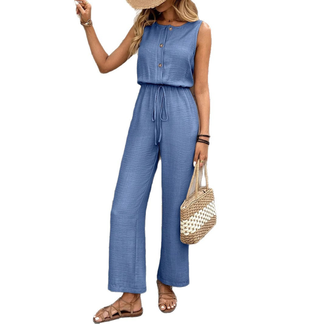 Back-vented Straight-leg Pants With A Drawstring Featuring A Loose-fitting Jumpsuit Design