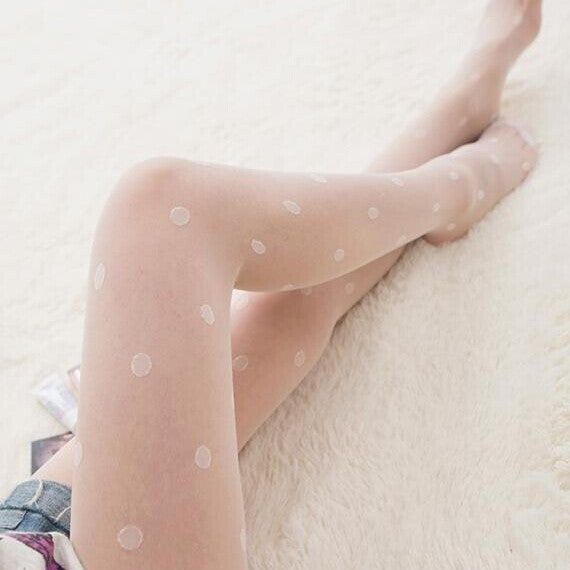 Super Model Playful Big Polka Dots White Black Jacquard Garden Dot Stockings Pantyhose