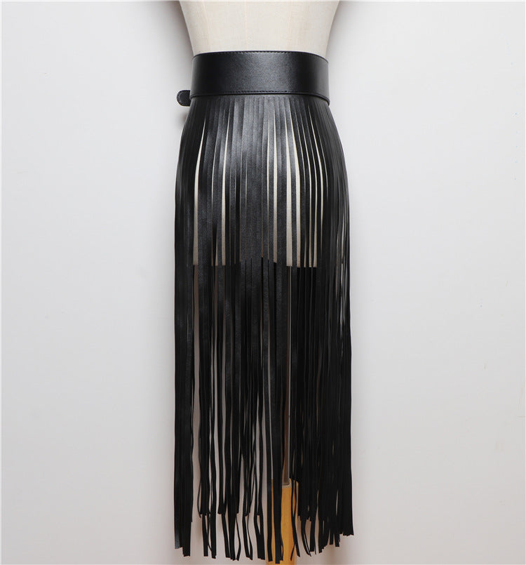 All-match Wide Belt Black Leather Belt
