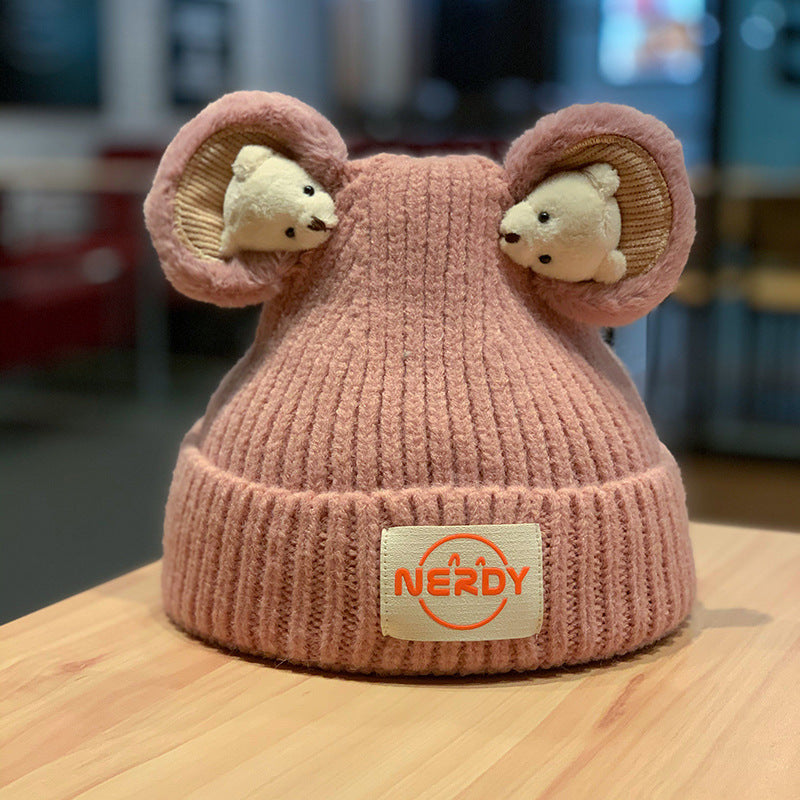 Three-dimensional Bear Woolen Women's Thickened Warm Knitted Hat