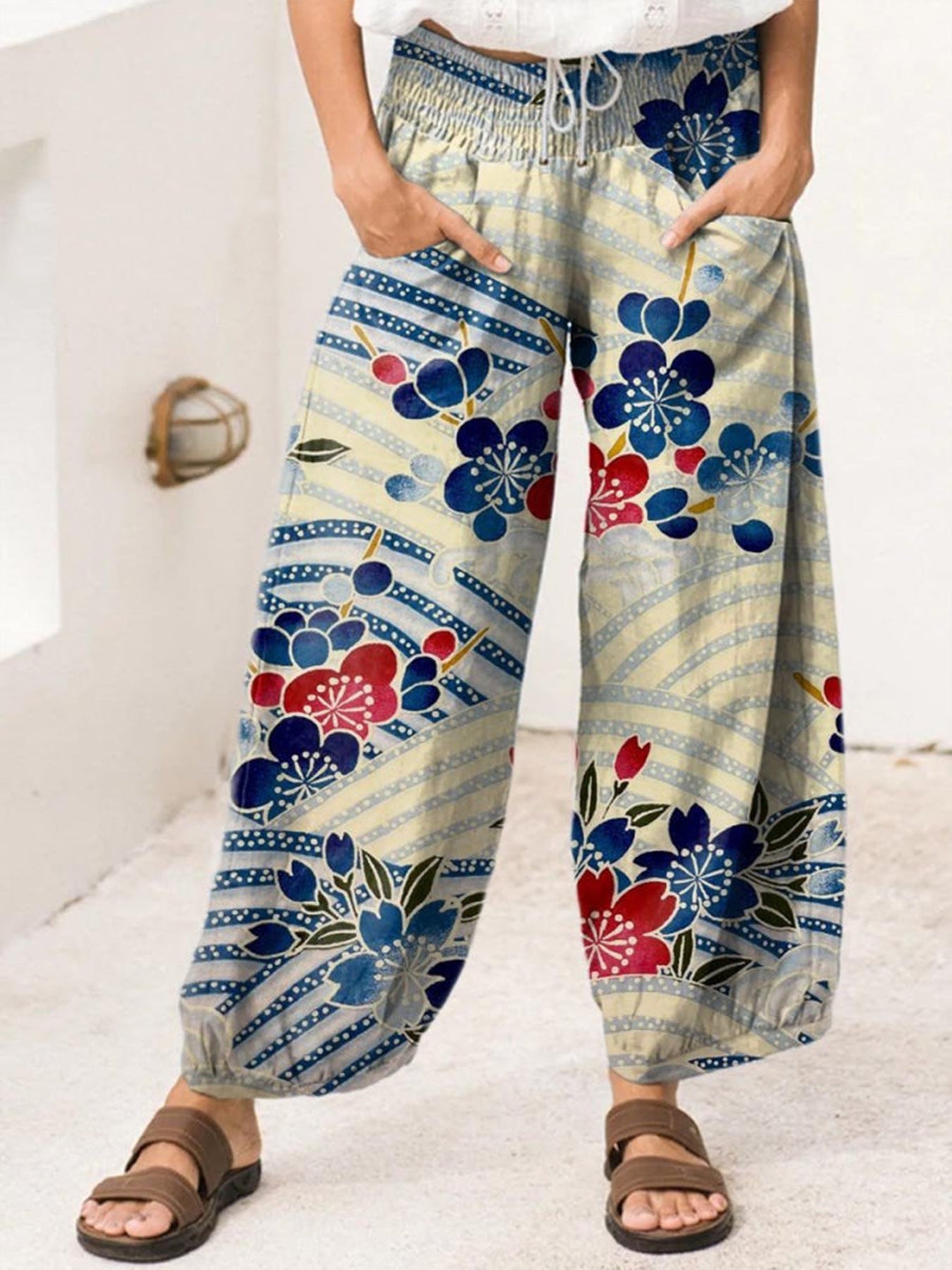 Casual Loose Drawstring Printed Pants For Women