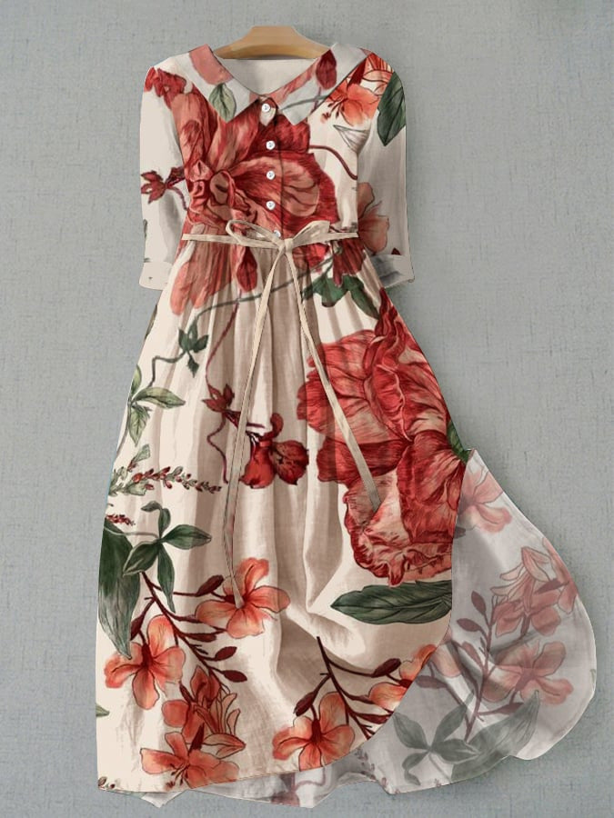 Womens Versatile Printed Casual Long Dress