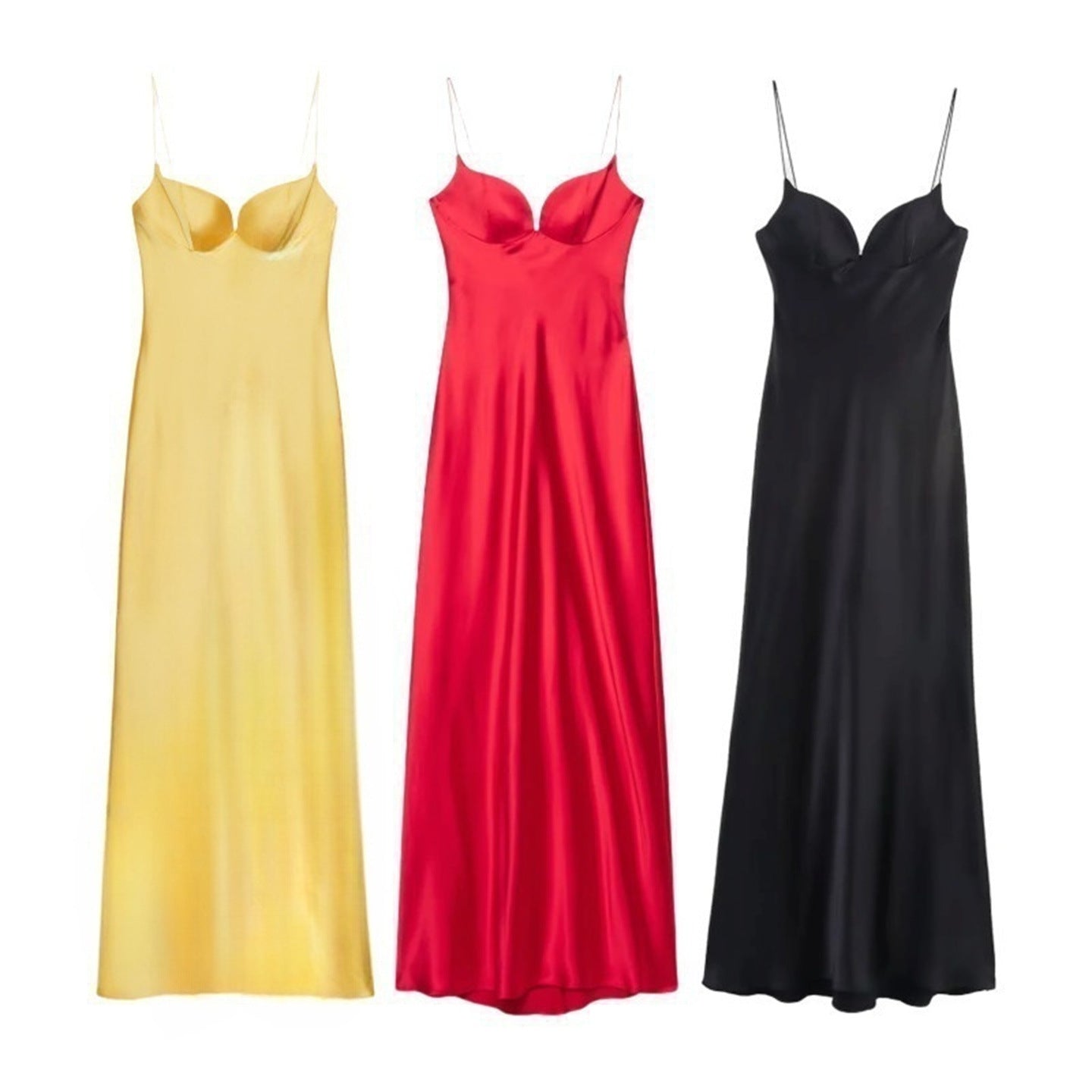 Womens Slim-fit Silk Satin Casual Slip Dress