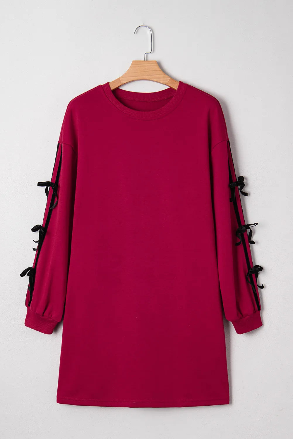 Racing Red Contrast Color Striped Bow Decoration Drop Shoulder Sweater
