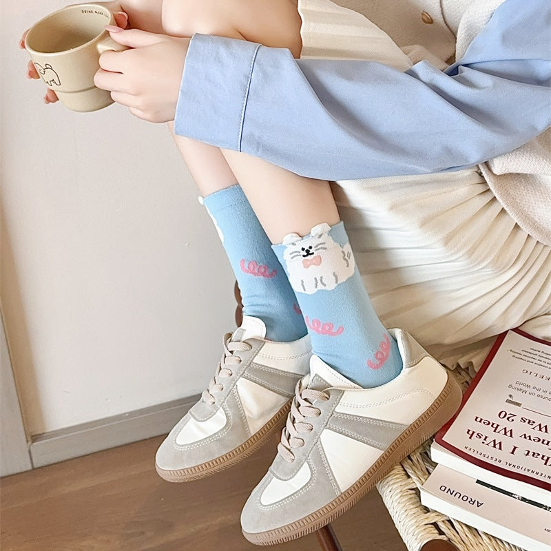 Polka-dot Color-blocked Boneless Cotton Socks