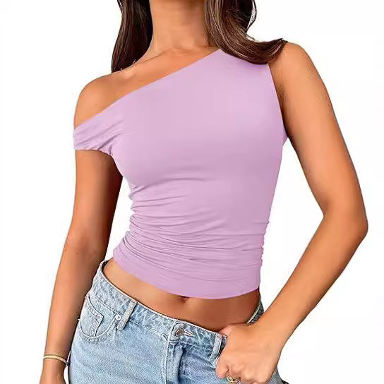 Womens Solid-color Off-shoulder Tank Top