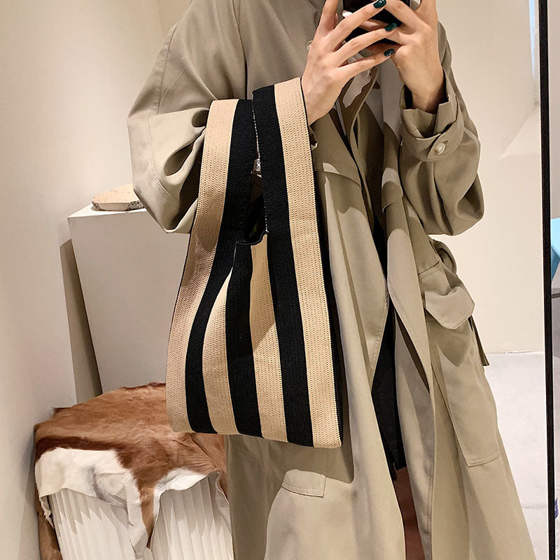 Japanese And Korean Knitted Woven Tote Bag Underarm