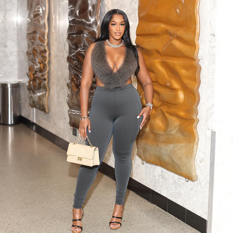 Bare Back Lace-up Tight Trousers Two-piece Suit