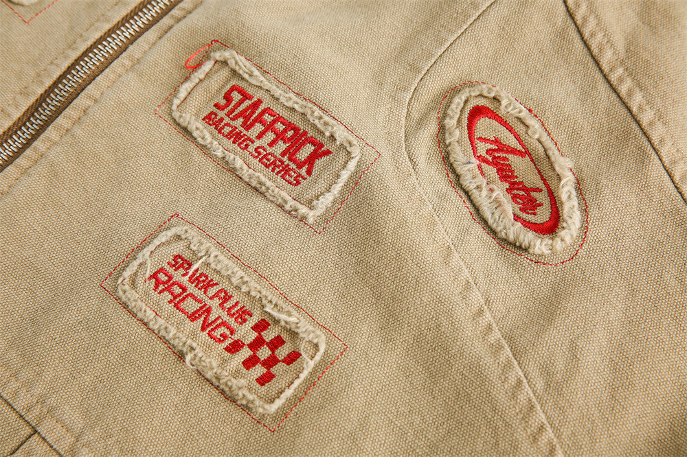 American Retro Workwear Canvas Motorcycle Jacket