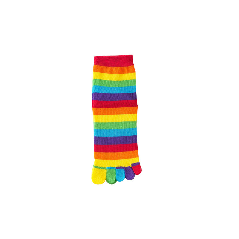 Women's Versatile Rainbow Striped Five Finger Socks