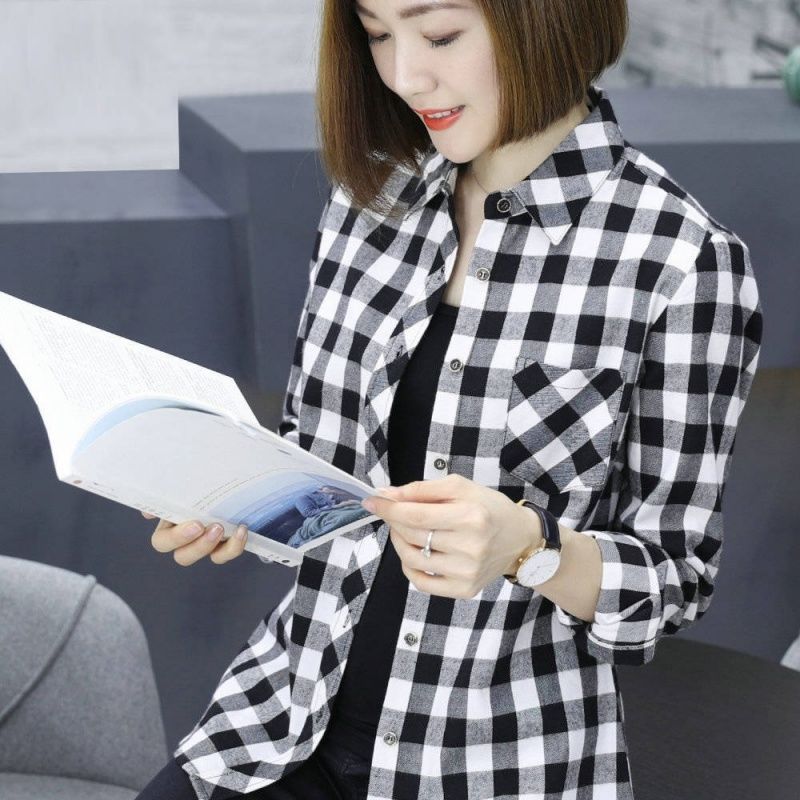 Women's Long-sleeved Slim-fit Plaid Shirt