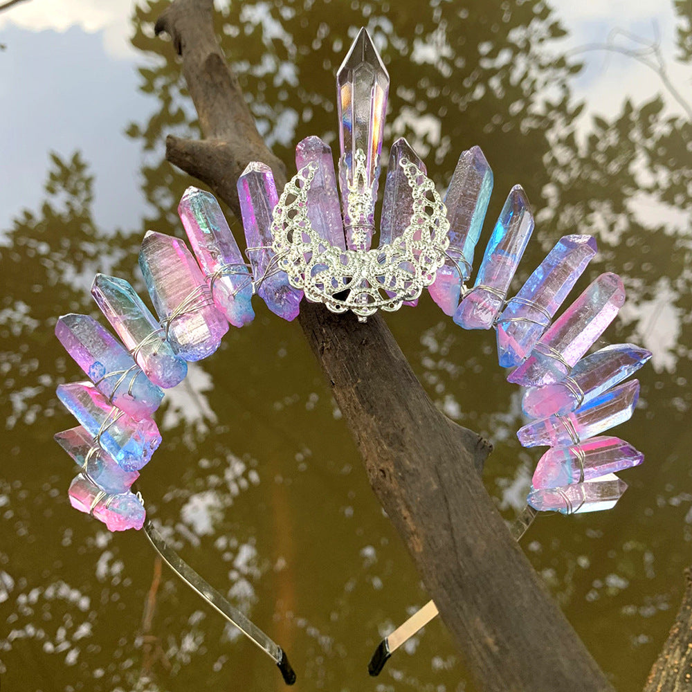 Natural Pure Handmade Crystal Hollow Moon In The South Column Crown Hair Band