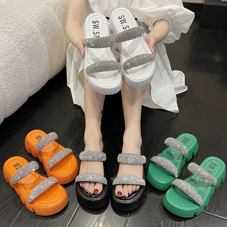 Rhinestone Slippers Women's Summer Outdoor All-matching Platform