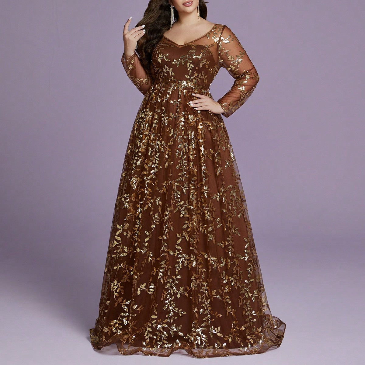 New Slim-fit V-neck Long-sleeve Cocktail And Ball Gown