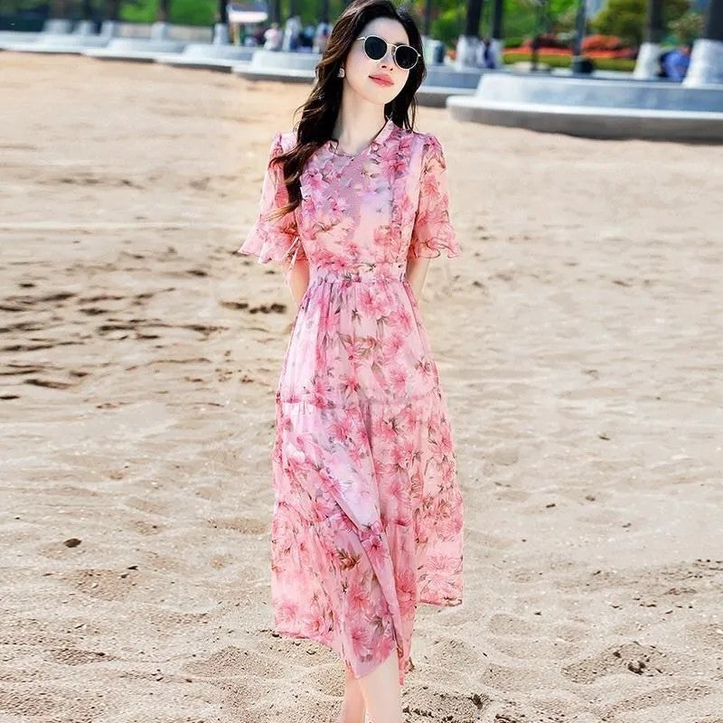 New Niche French-style Midi Printed Dress