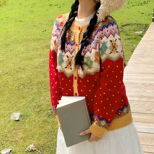 Vintage-style Christmas Sweater Cardigan