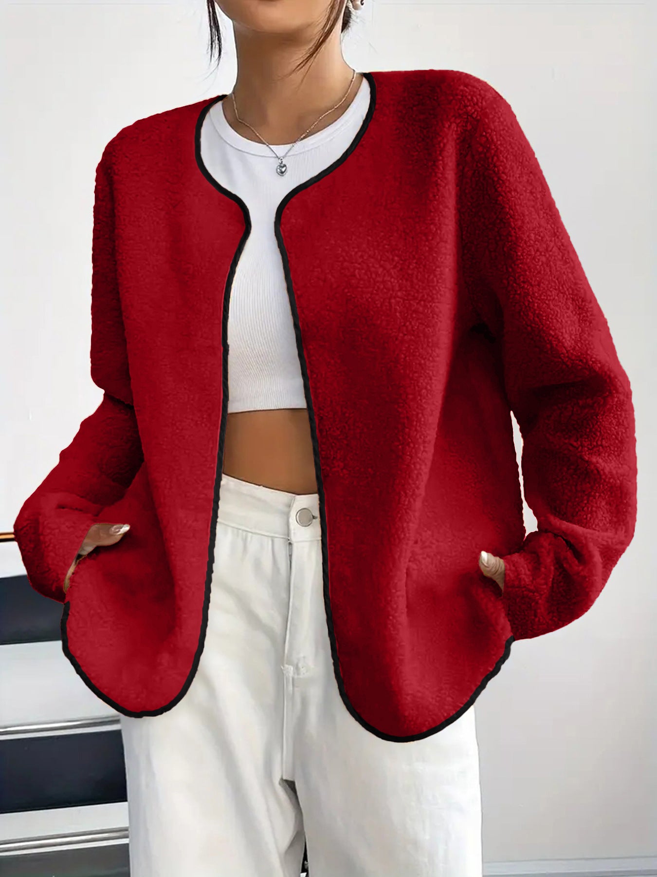 Moderigtig Casual Ensfarvet Cardigan Kort Jakke til Kvinder